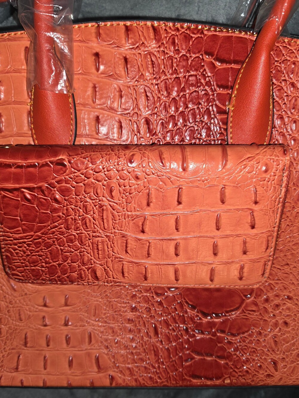 American Bee Women’s Croc-Embossed Tote Bag And Wristlet In Burnt Orange